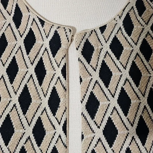 J.McLaughlin open cardigan long length sweater. Geometric print. Gold/black. Lg - Picture 2 of 10